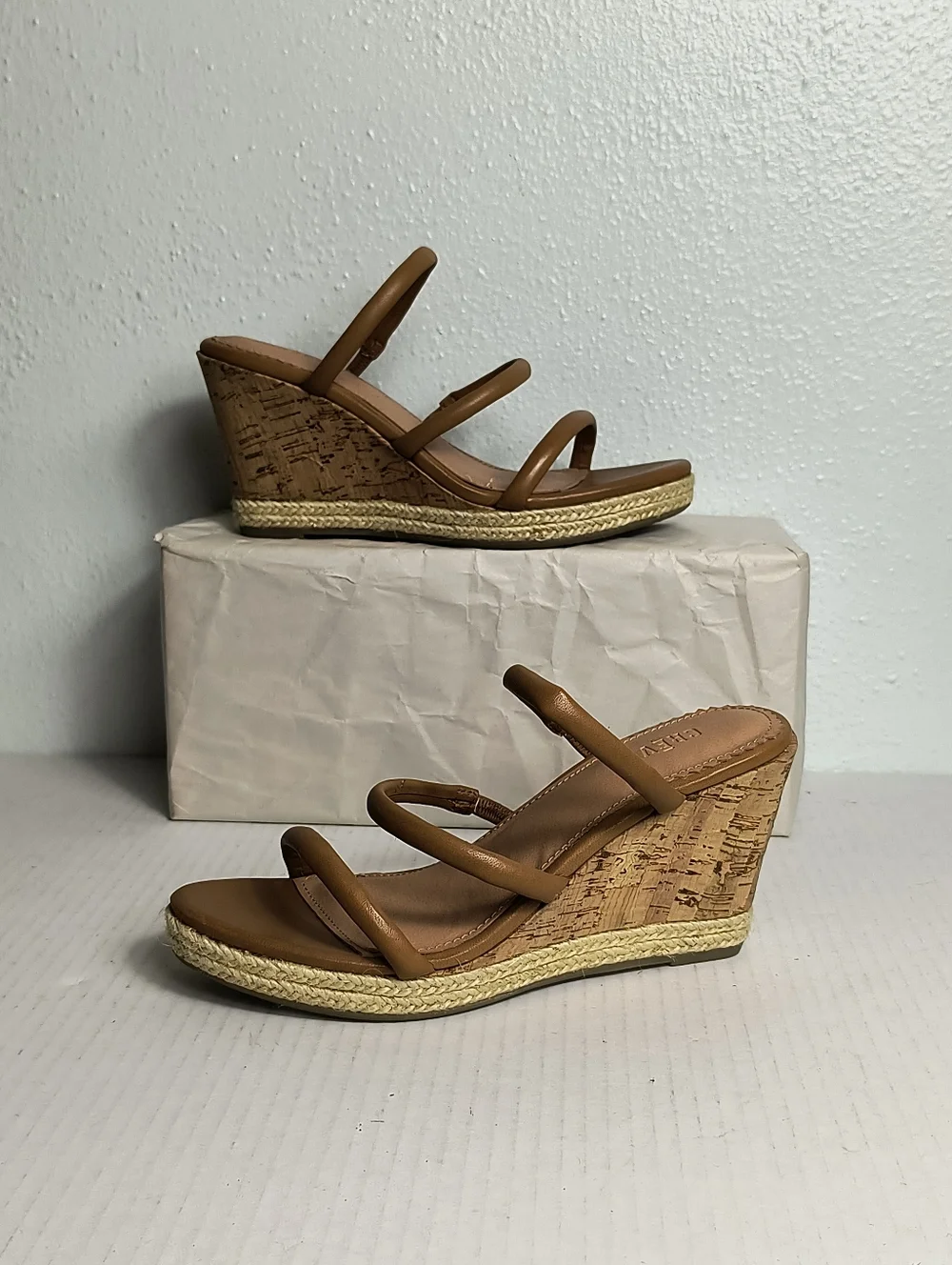Crevo Monica Size 6 Dark Tan Wedges Cork Sandals Shoes Natural Cork/Jute Rope